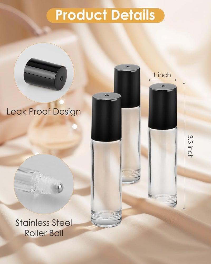 Worldgsb 4 Pack Essential Oil Roller Bottles, 10ml Refillable Clear Glass Roller Bottles with Stainless Steel Roller Balls and Caps for Travel, Perfume and Lip Gloss - Image 4